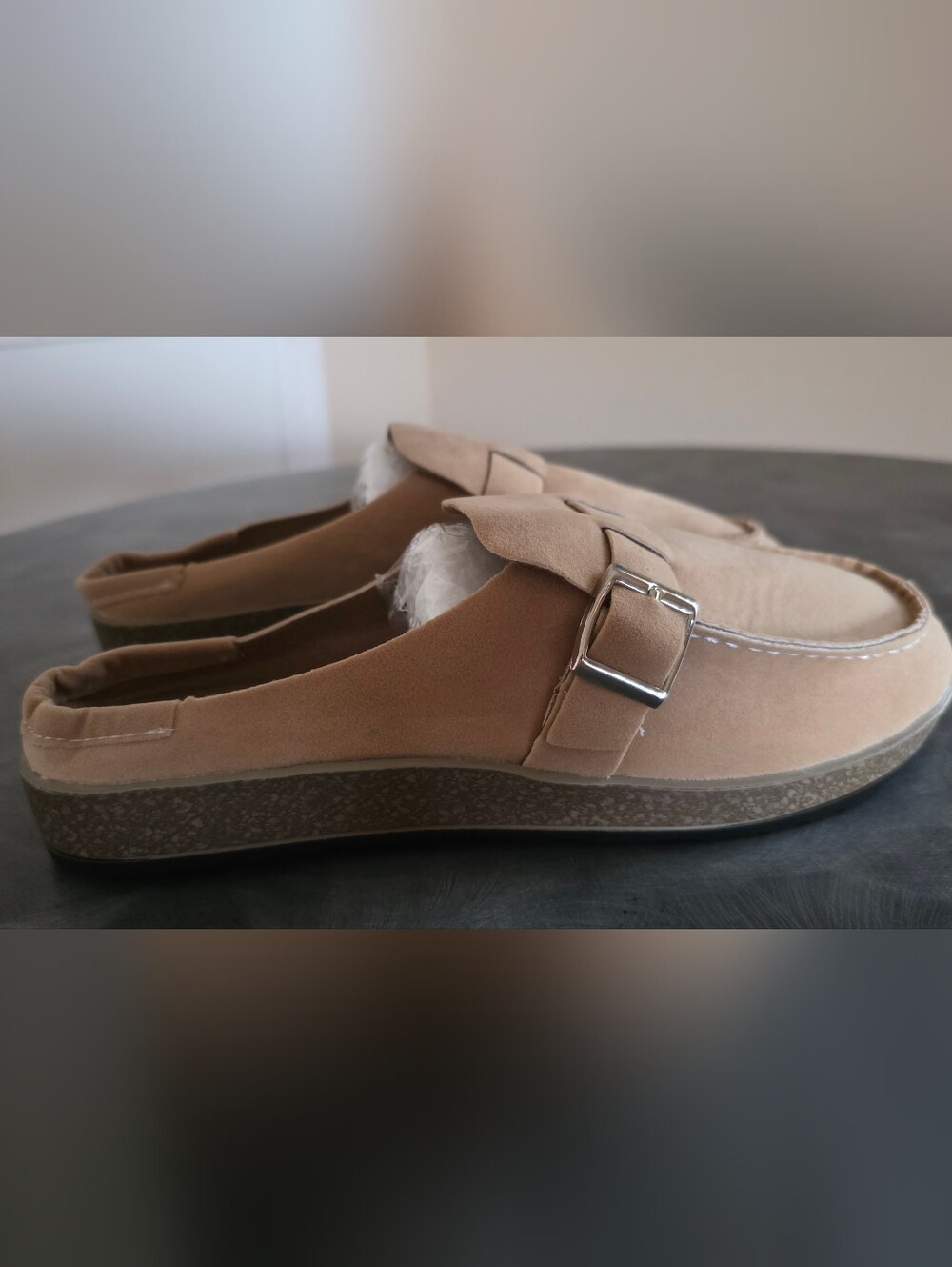 Women's Tan Suede Buckle Slip-On Shoe